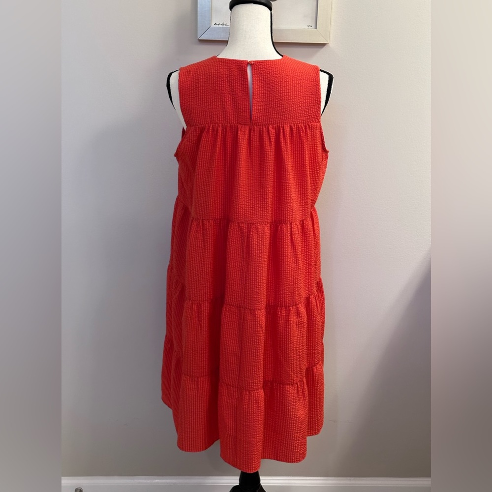 London Times Seersucker Tiered Dress Size L NWOT - Picture 3 of 8